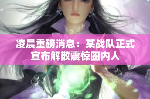 凌晨重磅消息：某战队正式宣布解散震惊圈内人