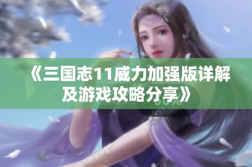 《三国志11威力加强版详解及游戏攻略分享》