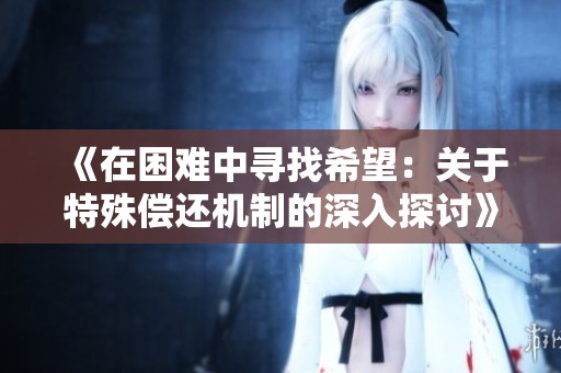 《在困难中寻找希望：关于特殊偿还机制的深入探讨》
